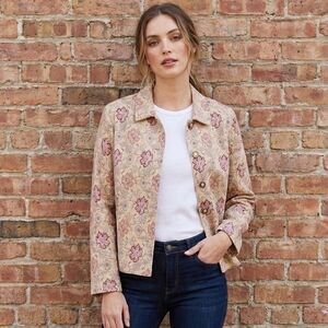 Vintage Daniel K 100% Silk Tapestry Floral Pink and Beige Blazer Size XL